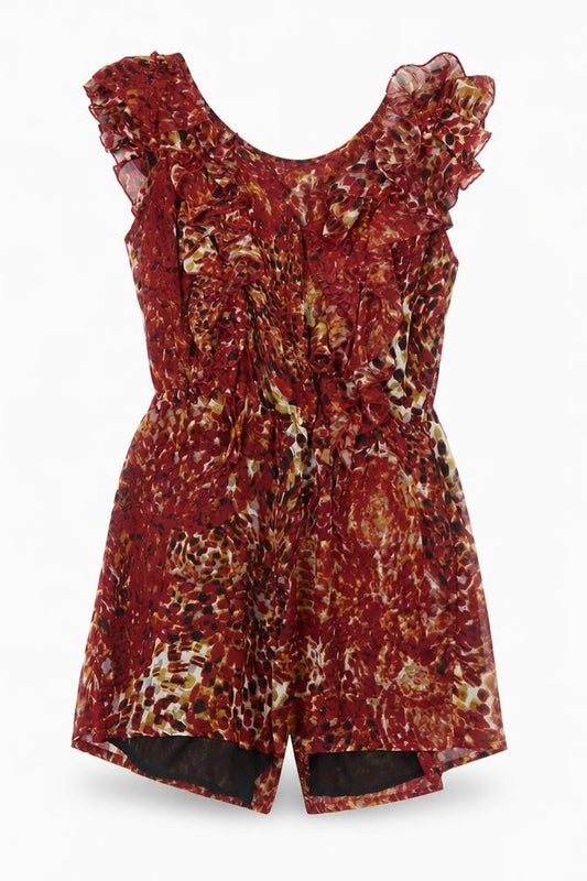 Ali & Kris Womens Red Animal Print Polyester Playsuit One-Piece Size M Zip