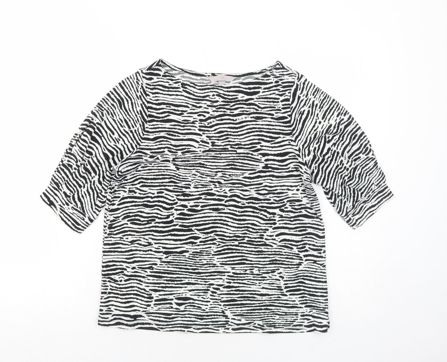 H&M Womens White Geometric Polyester Basic Blouse Size S Round Neck