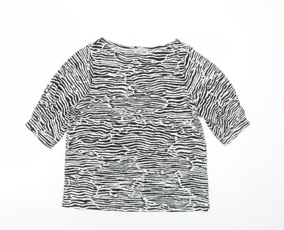 H&M Womens White Geometric Polyester Basic Blouse Size S Round Neck
