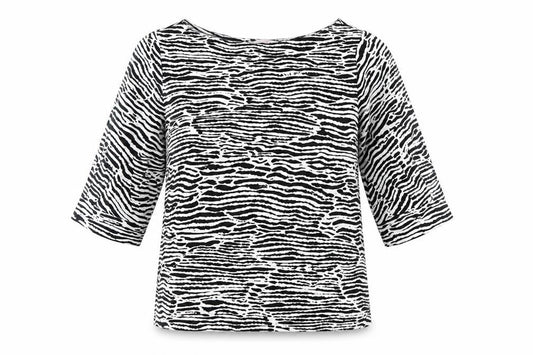 H&M Womens White Geometric Polyester Basic Blouse Size S Round Neck