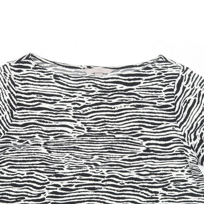 H&M Womens White Geometric Polyester Basic Blouse Size S Round Neck