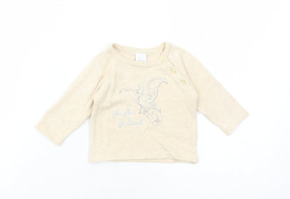 Preloved Disney Baby Baby Beige Cotton Pullover Jumper Size 0-3 Months Button - Dumbo - Front