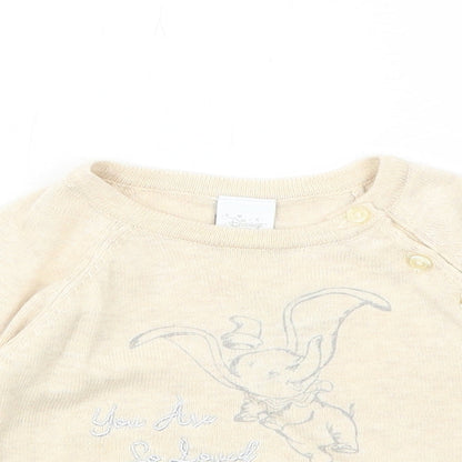 Preloved Disney Baby Baby Beige Cotton Pullover Jumper Size 0-3 Months Button - Dumbo - Detail