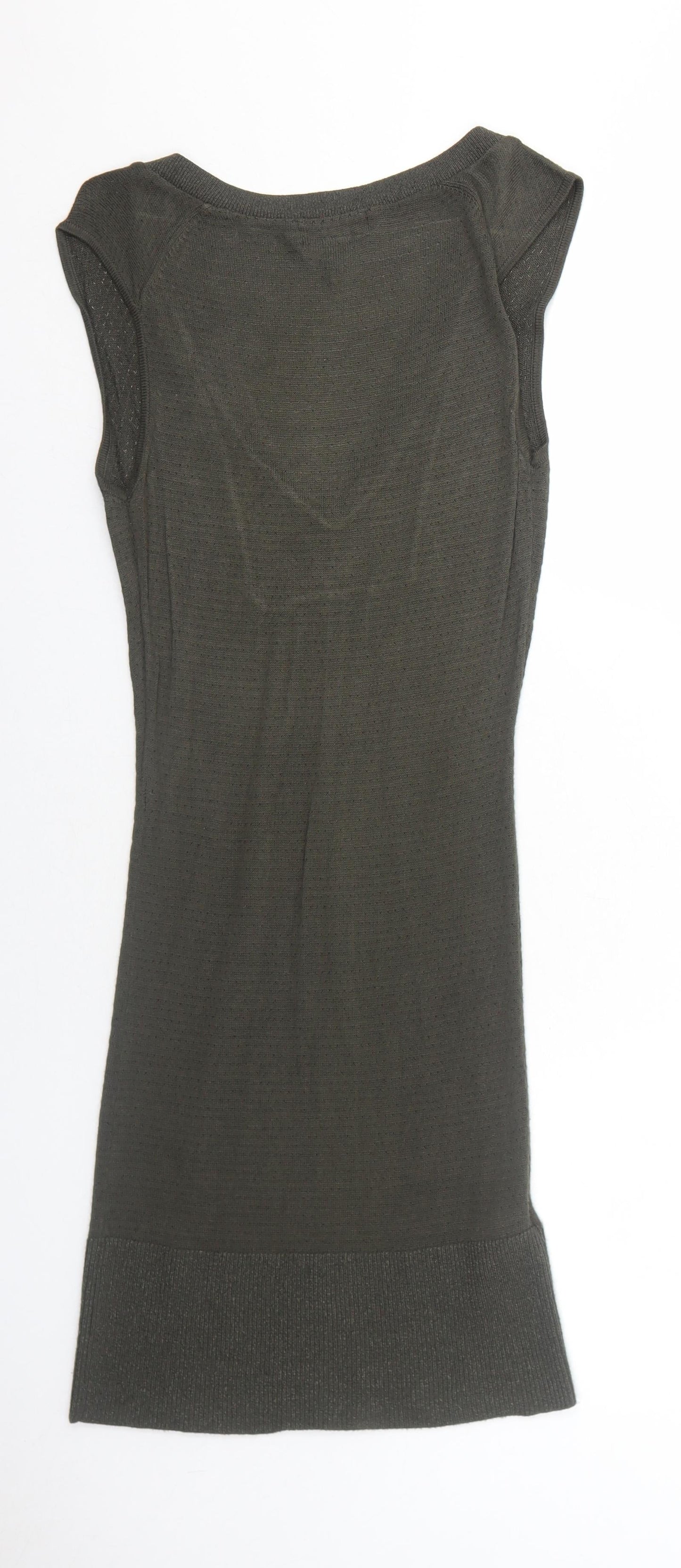 Mango Womens Green Viscose A-Line Size M V-Neck Pullover