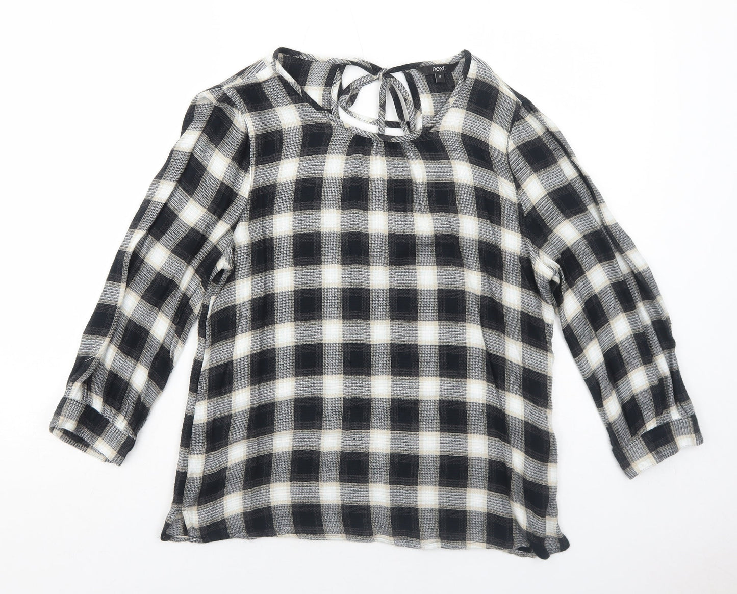 NEXT Womens Black Check Viscose Basic Blouse Size 10 Boat Neck