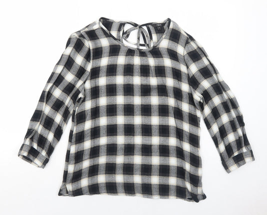 NEXT Womens Black Check Viscose Basic Blouse Size 10 Boat Neck