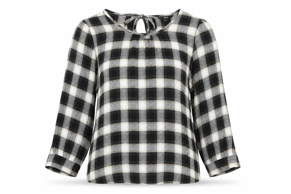 NEXT Womens Black Check Viscose Basic Blouse Size 10 Boat Neck