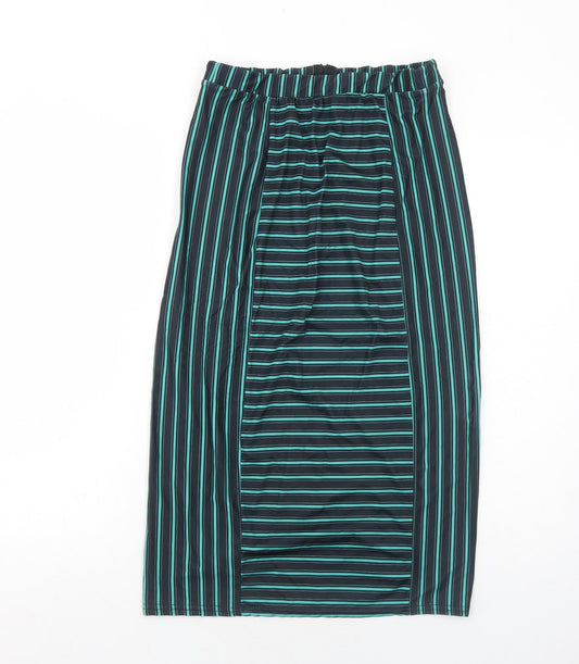 Beauty Angel Womens Green Striped Polyester A-Line Skirt Size 8 Zip