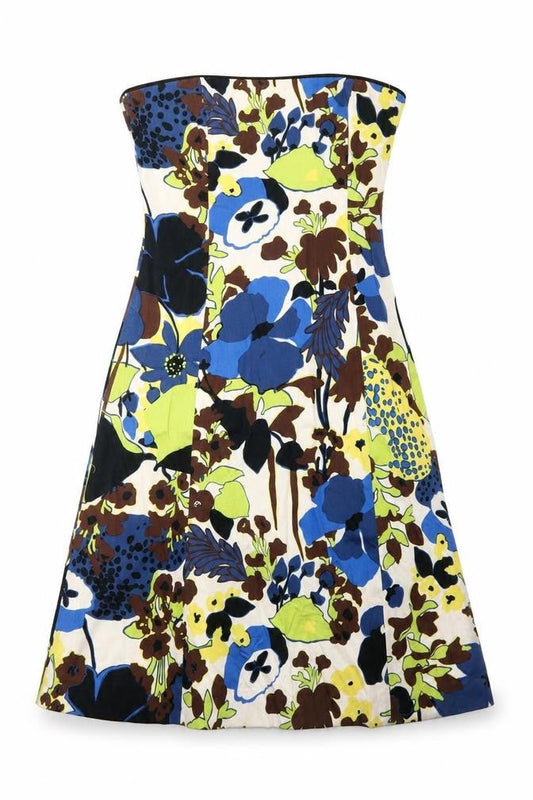 Coast Womens Blue Floral Cotton Fit & Flare Size 12 Scoop Neck Zip