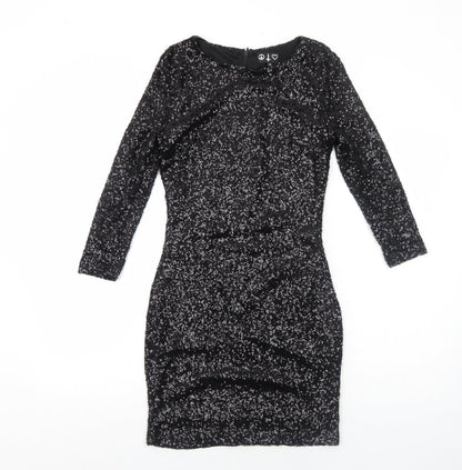 Womens Black Polyamide Bodycon Size 10 Round Neck Zip