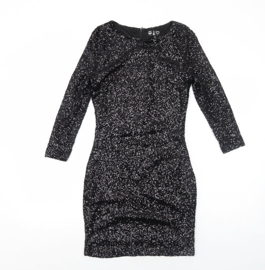 Preworn Womens Black Polyamide Bodycon Size 10 Round Neck Zip