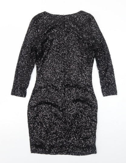 Womens Black Polyamide Bodycon Size 10 Round Neck Zip