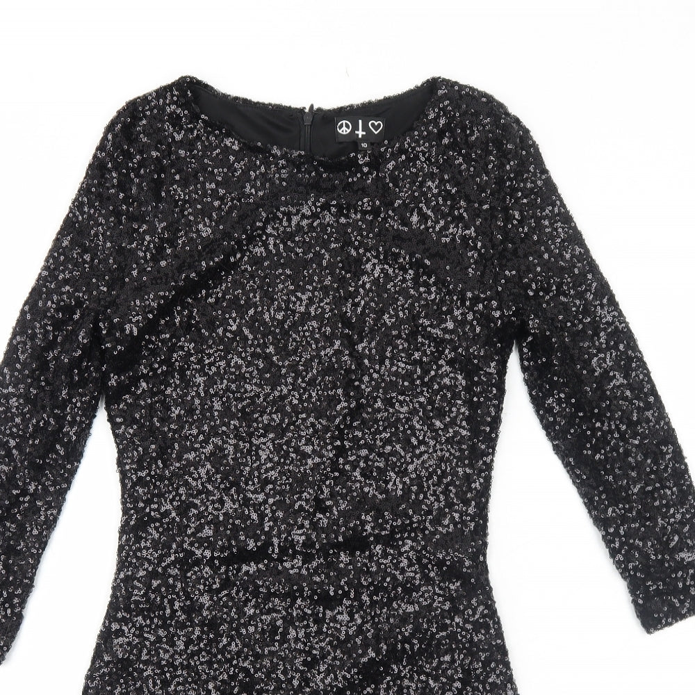 Preworn Womens Black Polyamide Bodycon Size 10 Round Neck Zip