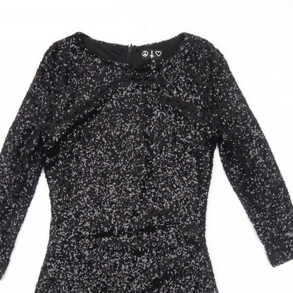 Womens Black Polyamide Bodycon Size 10 Round Neck Zip