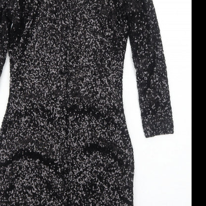 Womens Black Polyamide Bodycon Size 10 Round Neck Zip