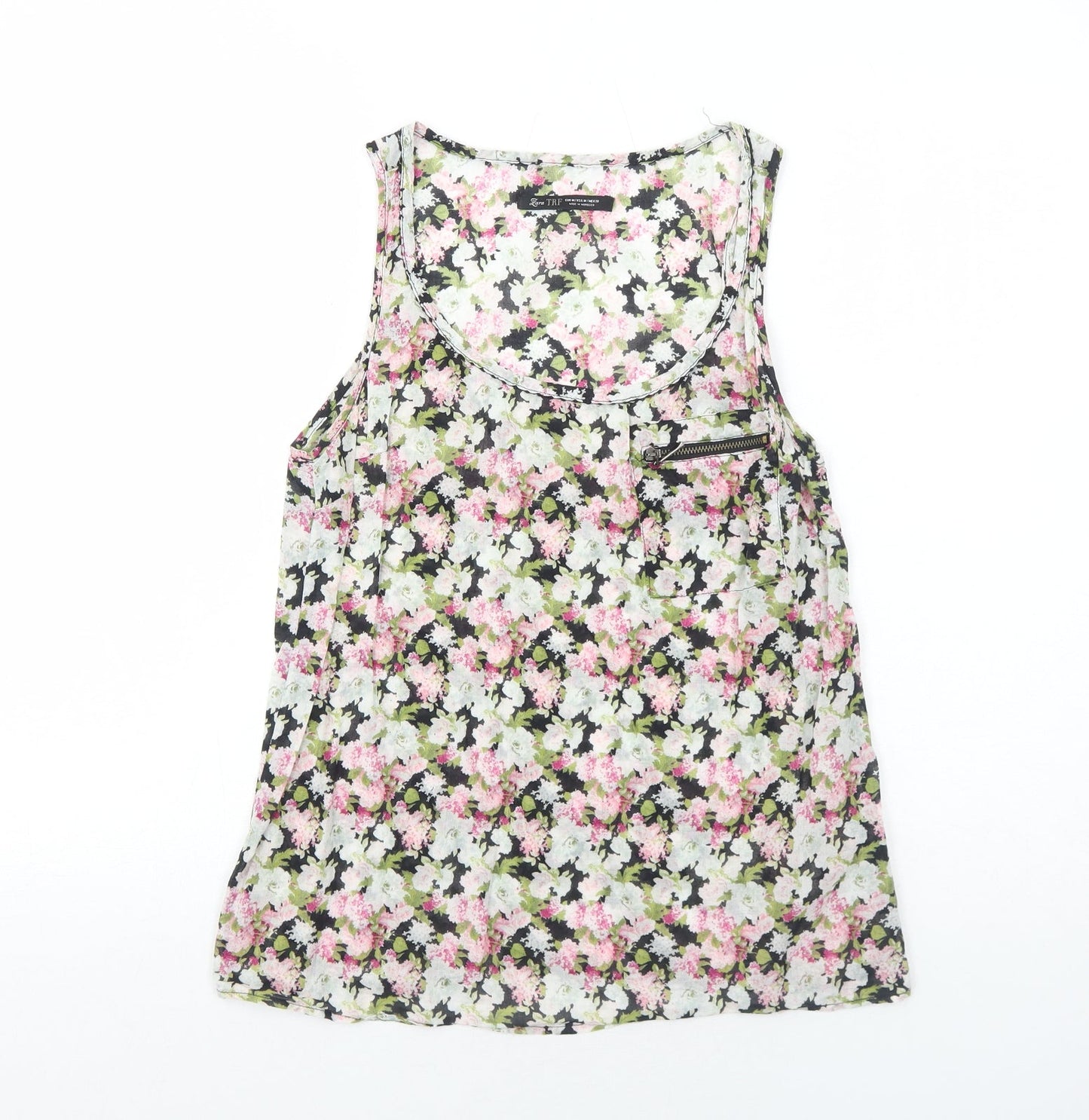 Zara Womens Multicoloured Floral Polyester Basic Tank Size M Scoop Neck