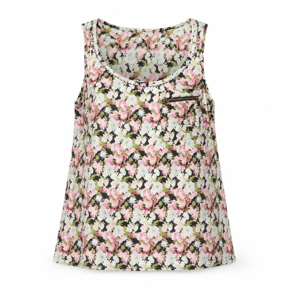 Zara Womens Multicoloured Floral Polyester Basic Tank Size M Scoop Neck