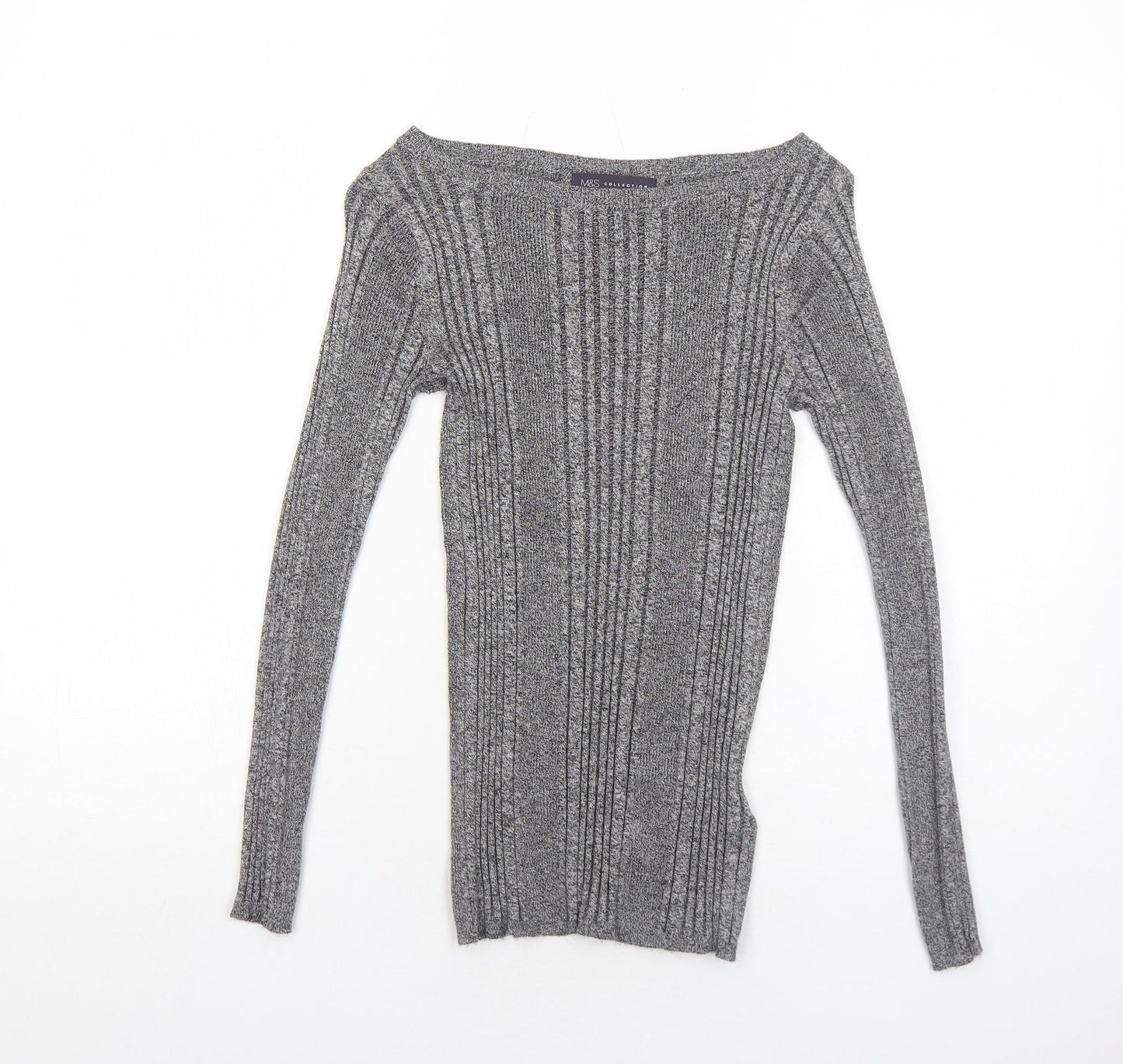 Marks and Spencer Womens Grey Boat Neck Viscose Pullover Jumper Size 8 Pullover
