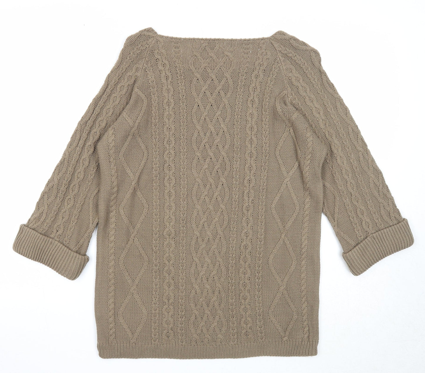 BASSINI Womens Brown Square Neck Geometric Acrylic Pullover Jumper Size M