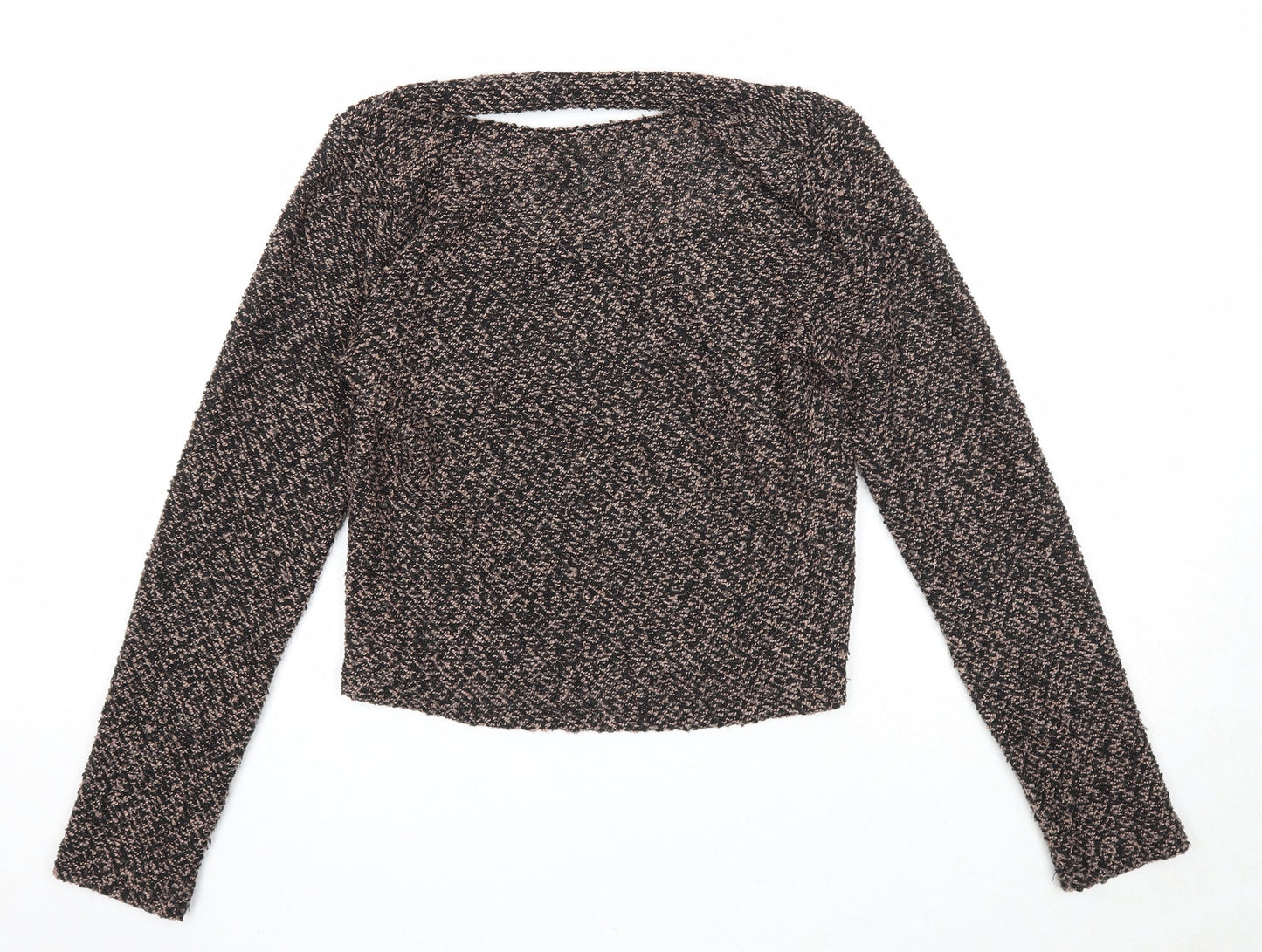 BSB Womens Brown Round Neck Geometric Cotton Pullover Jumper Size M - Open Back
