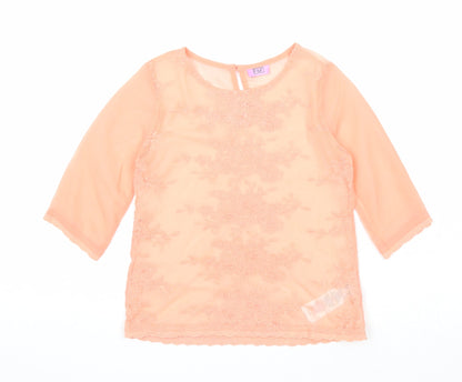 F&F Girls Pink Floral Polyester Basic Blouse Size 5-6 Years Round Neck Button