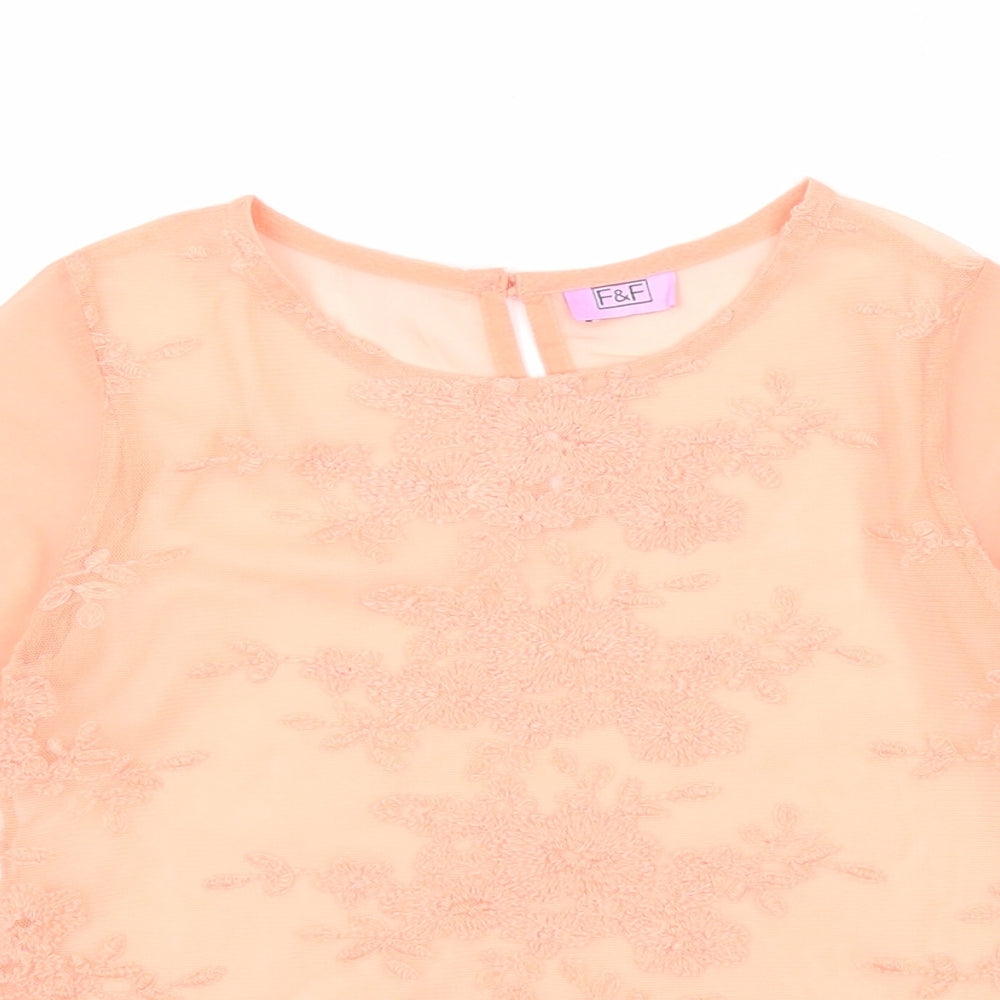 F&F Girls Pink Floral Polyester Basic Blouse Size 5-6 Years Round Neck Button