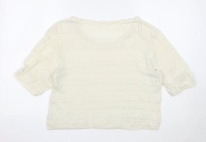 Doublefocus Womens White Round Neck Acrylic Pullover Jumper Size M