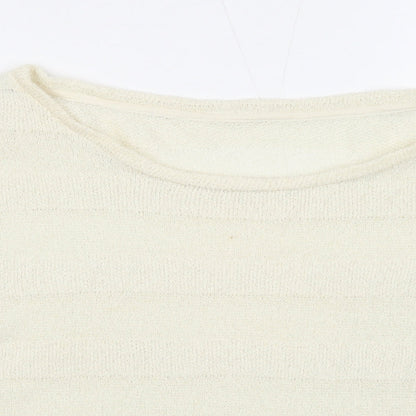 Doublefocus Womens White Round Neck Acrylic Pullover Jumper Size M