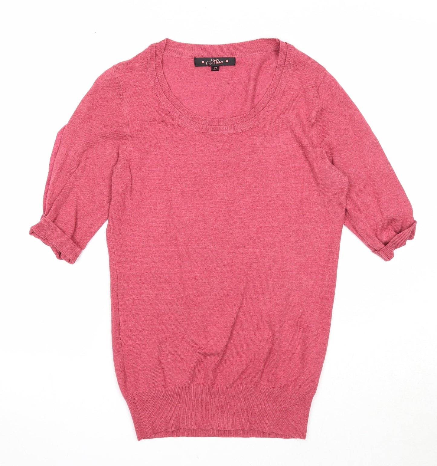 Miso Womens Pink Scoop Neck Acrylic Pullover Jumper Size 12