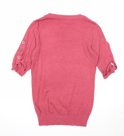 Miso Womens Pink Scoop Neck Acrylic Pullover Jumper Size 12