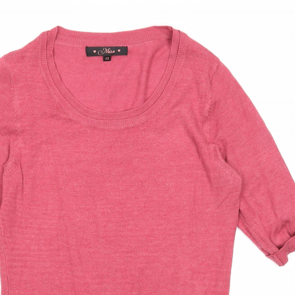Miso Womens Pink Scoop Neck Acrylic Pullover Jumper Size 12
