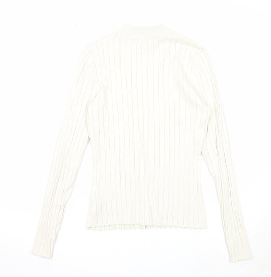 H&M Womens Ivory Round Neck Viscose Pullover Jumper Size S
