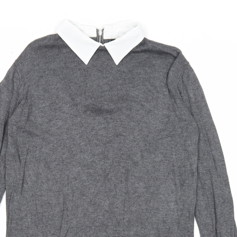 Atmosphere Womens Grey Collared Viscose Pullover Jumper Size 8
