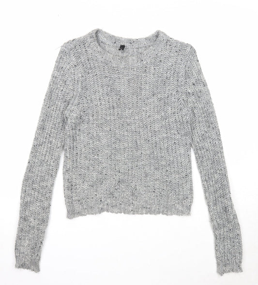 Divided Womens Grey Round Neck Acrylic Pullover Jumper Size XS