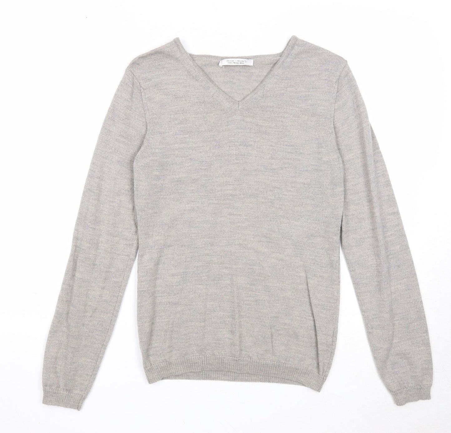 Deane & White Mens Grey V-Neck Wool Pullover Jumper Size S Long Sleeve