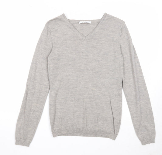 Deane & White Mens Grey V-Neck Wool Pullover Jumper Size S Long Sleeve