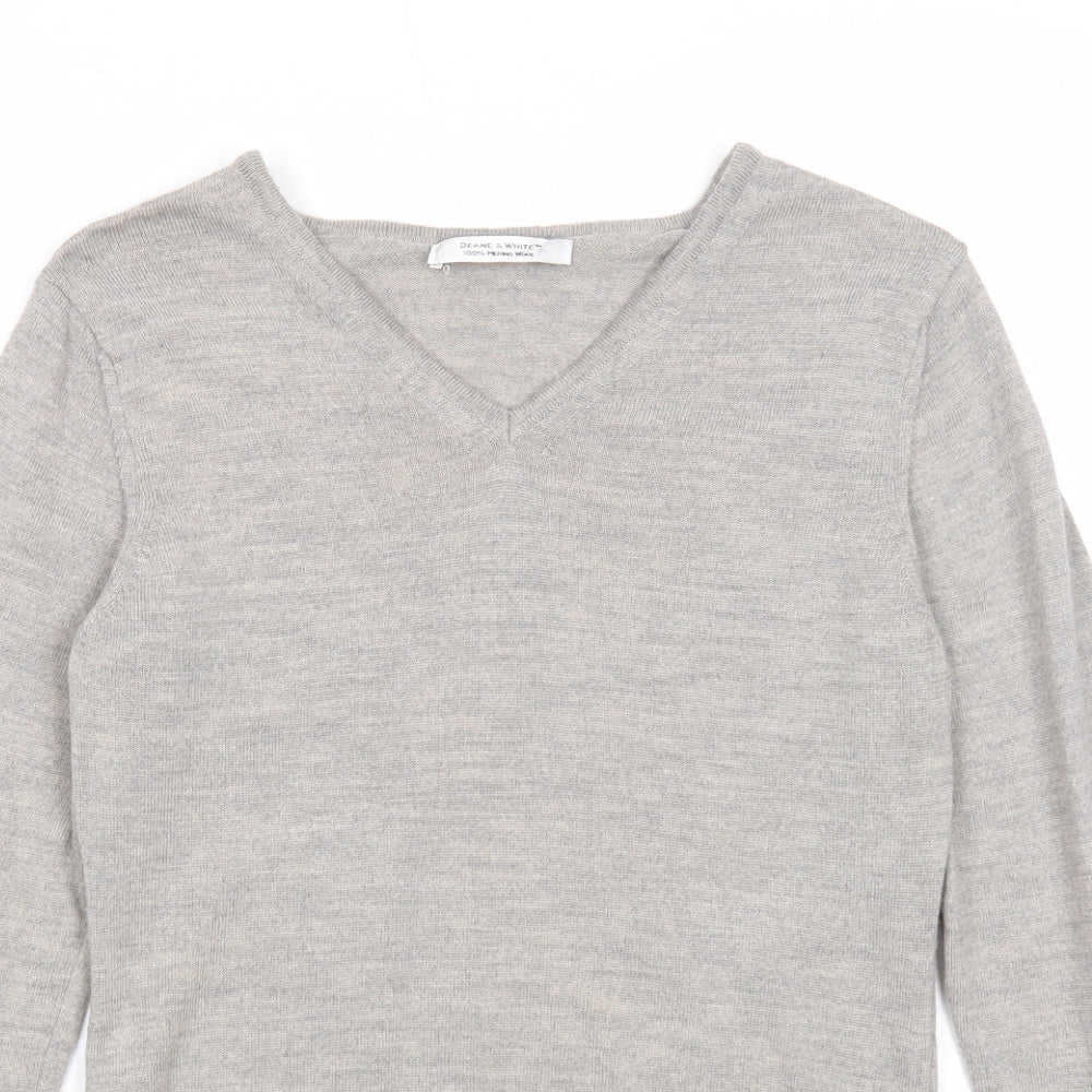 Deane & White Mens Grey V-Neck Wool Pullover Jumper Size S Long Sleeve