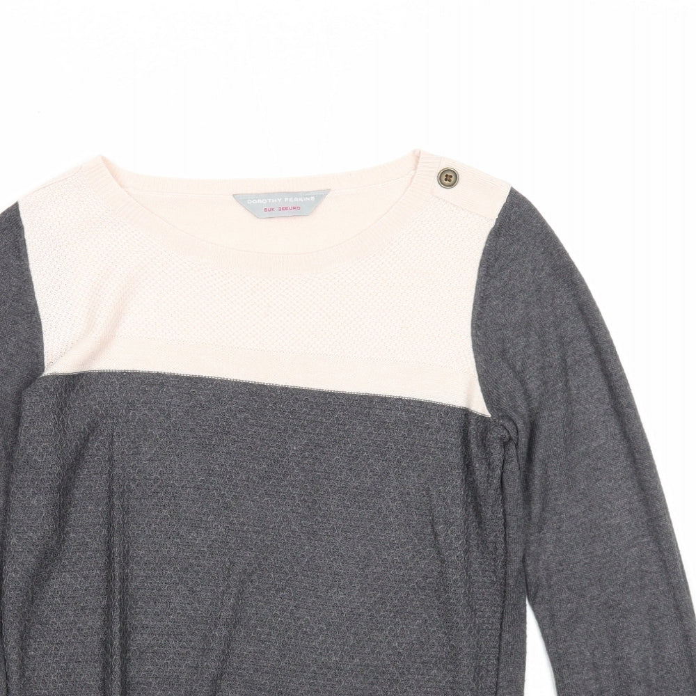 Dorothy Perkins Womens Grey Round Neck Viscose Pullover Jumper Size 8