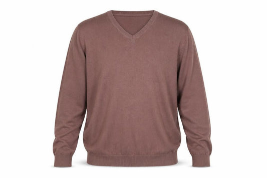 New Look Mens Brown V-Neck Cotton Pullover Jumper Size XL Long Sleeve