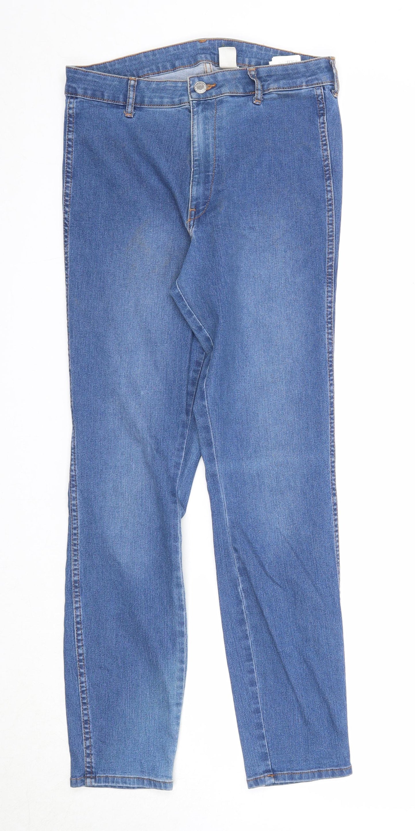 H&M Womens Blue Cotton Straight Jeans Size 30 in Regular Zip