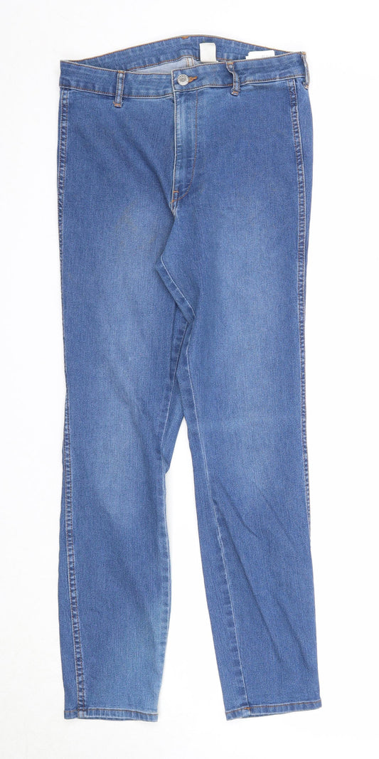 H&M Womens Blue Cotton Straight Jeans Size 30 in Regular Zip