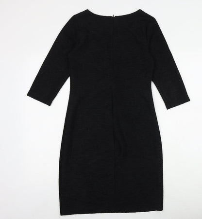 Rue Paris Womens Black Polyester A-Line Size 8 Round Neck Zip