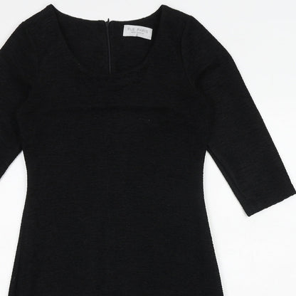 Rue Paris Womens Black Polyester A-Line Size 8 Round Neck Zip
