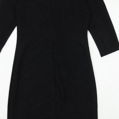 Rue Paris Womens Black Polyester A-Line Size 8 Round Neck Zip