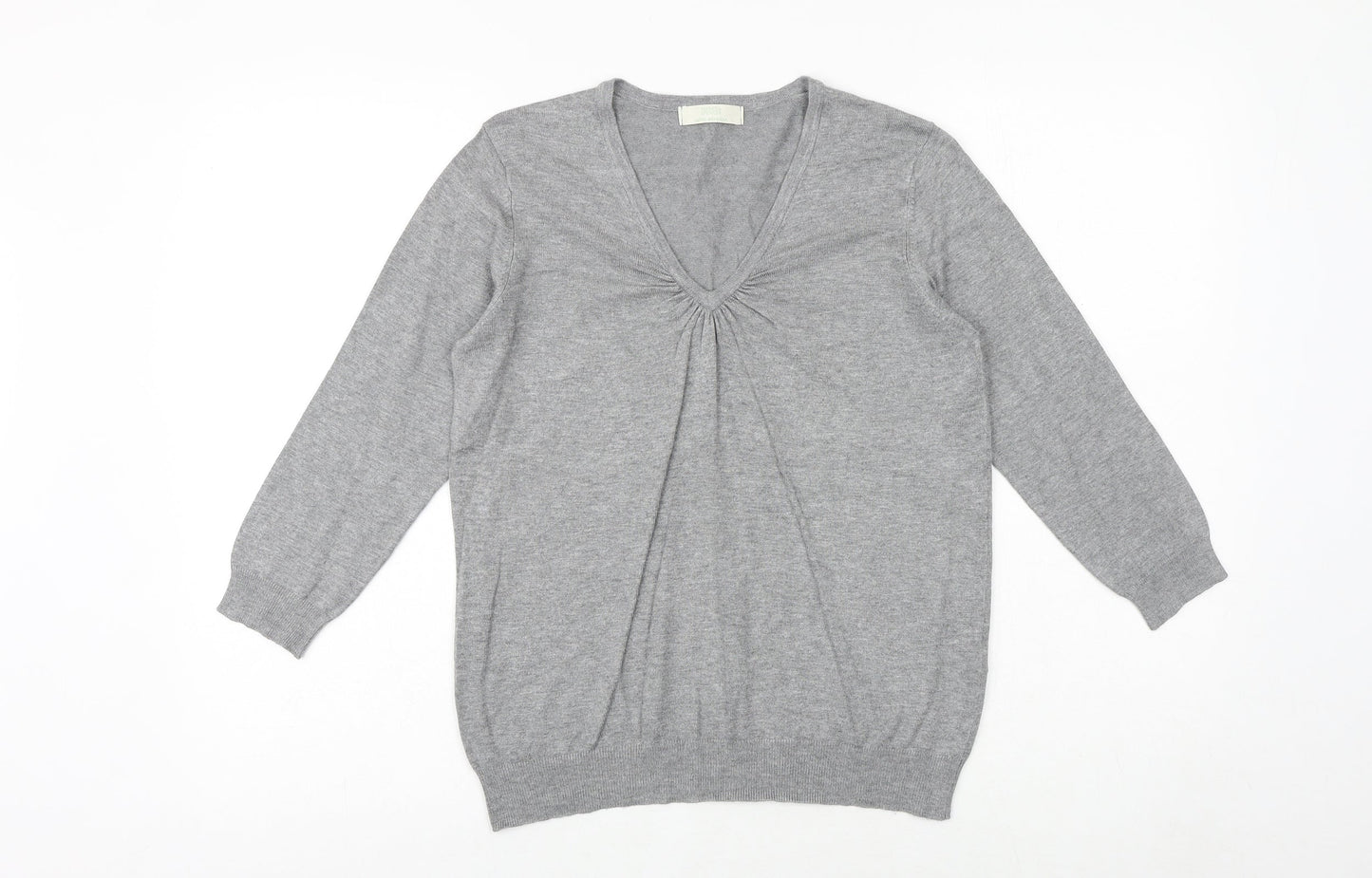 Marks and Spencer Womens Grey V-Neck Viscose Pullover Jumper Size 14