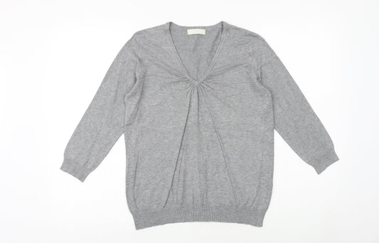 Marks and Spencer Womens Grey V-Neck Viscose Pullover Jumper Size 14