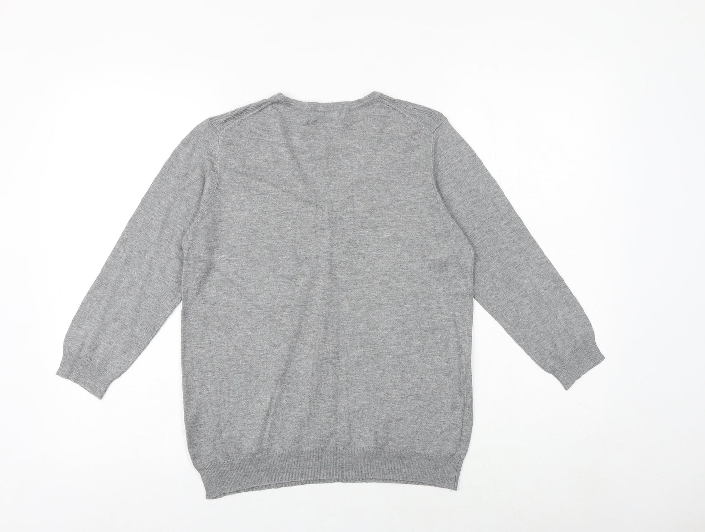 Marks and Spencer Womens Grey V-Neck Viscose Pullover Jumper Size 14