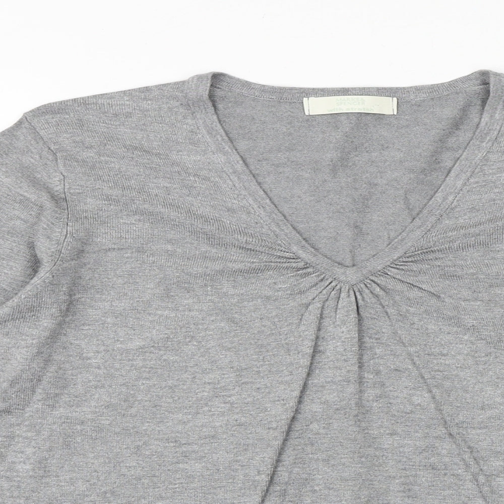Marks and Spencer Womens Grey V-Neck Viscose Pullover Jumper Size 14