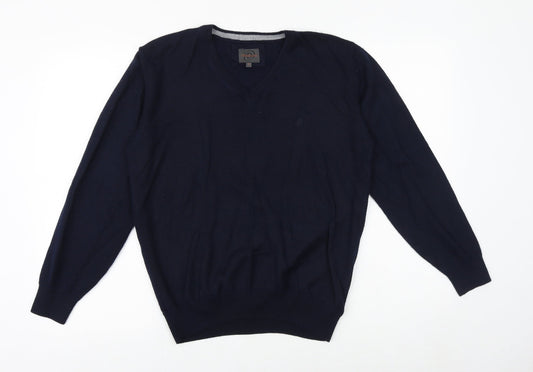 Douglas Mens Blue V-Neck Acrylic Pullover Jumper Size M Long Sleeve