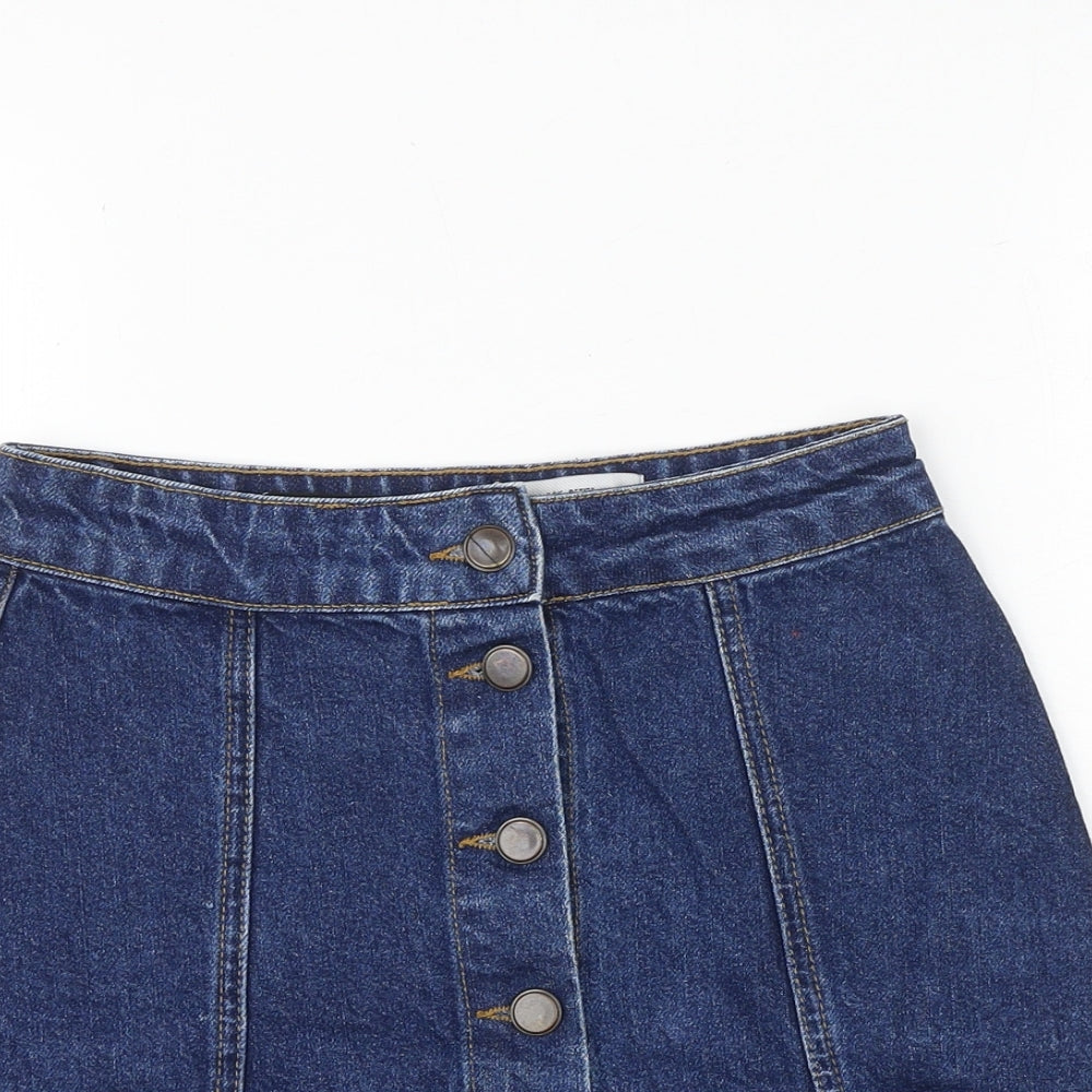 New Look Womens Blue Cotton A-Line Skirt Size 6 Button